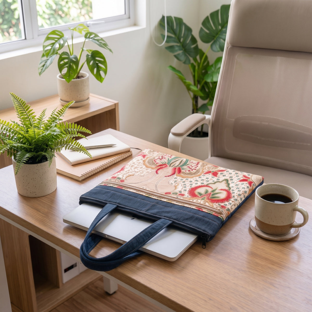 Multi-Compartment Batik Cotton Laptop Bag