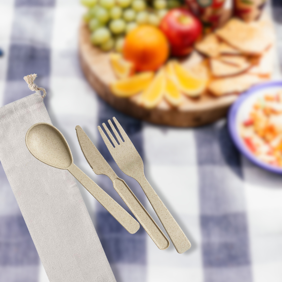 Wheat Straw Cutlery Set in Canvas Pouch