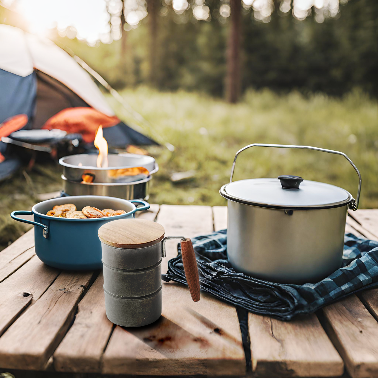 Retro Outdoor Cup with Acacia Lid and Handle (370ml)