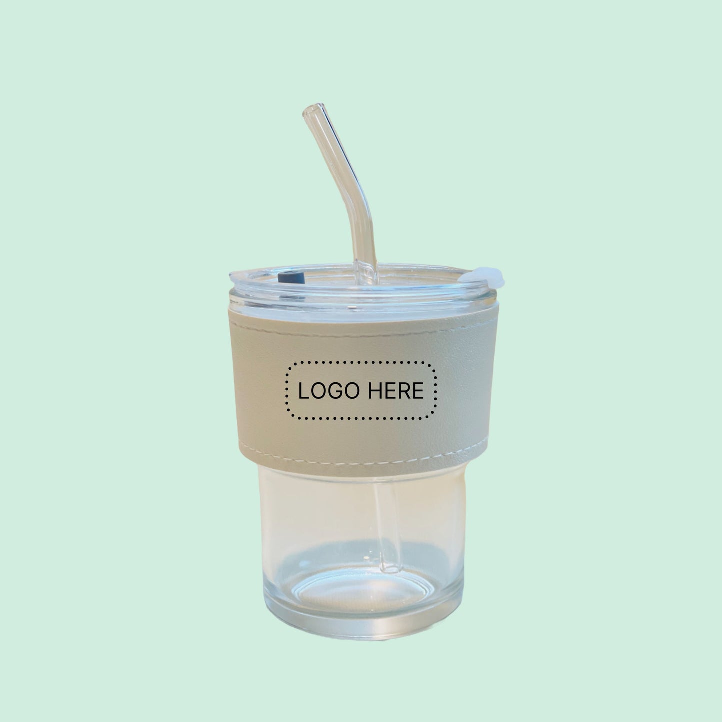 Glass Mug with PU Leather Holder (White)