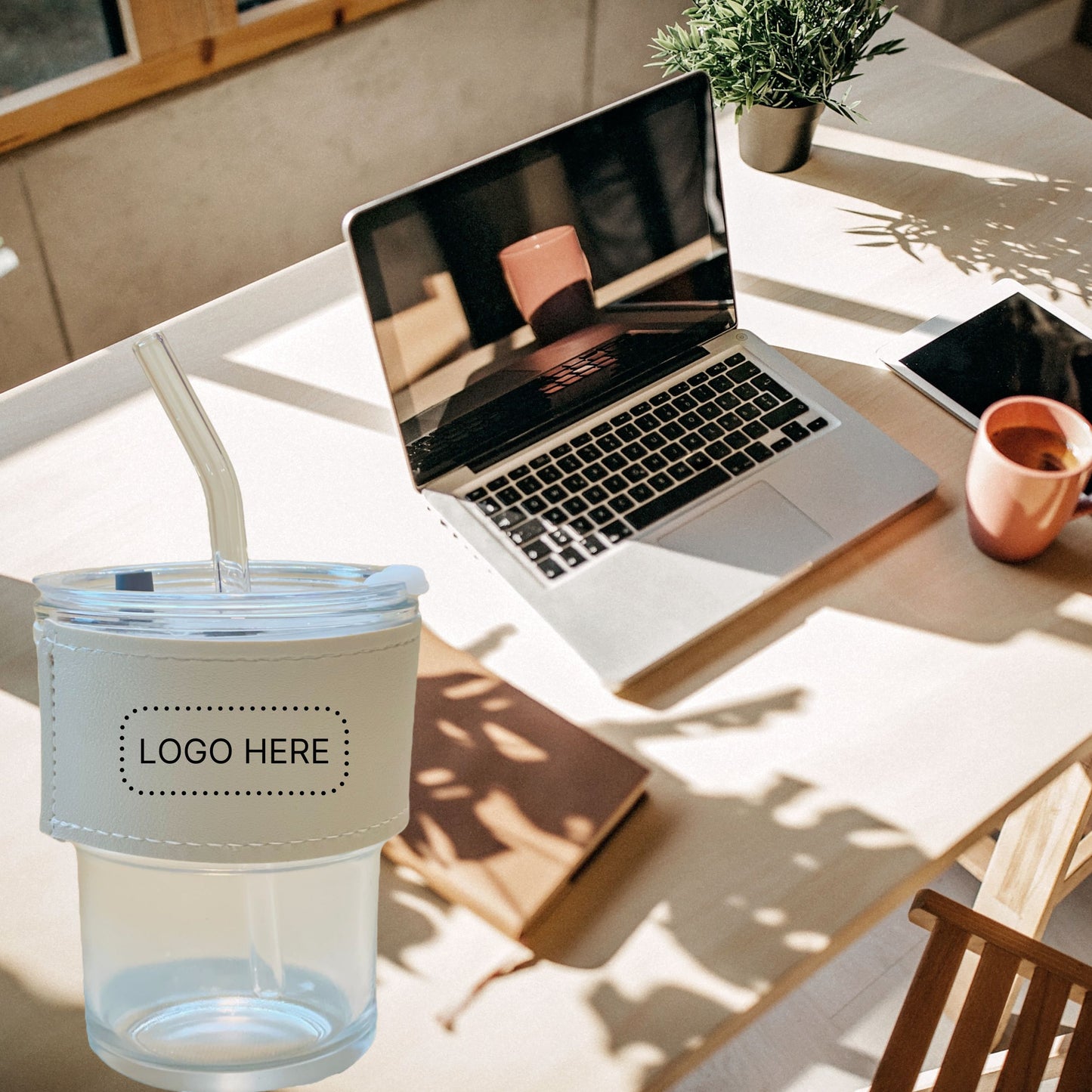 Glass Mug with PU Leather Holder (White)
