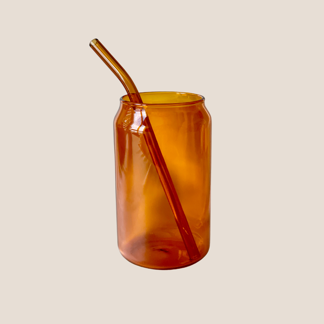 Single layer retro glass cup with straw