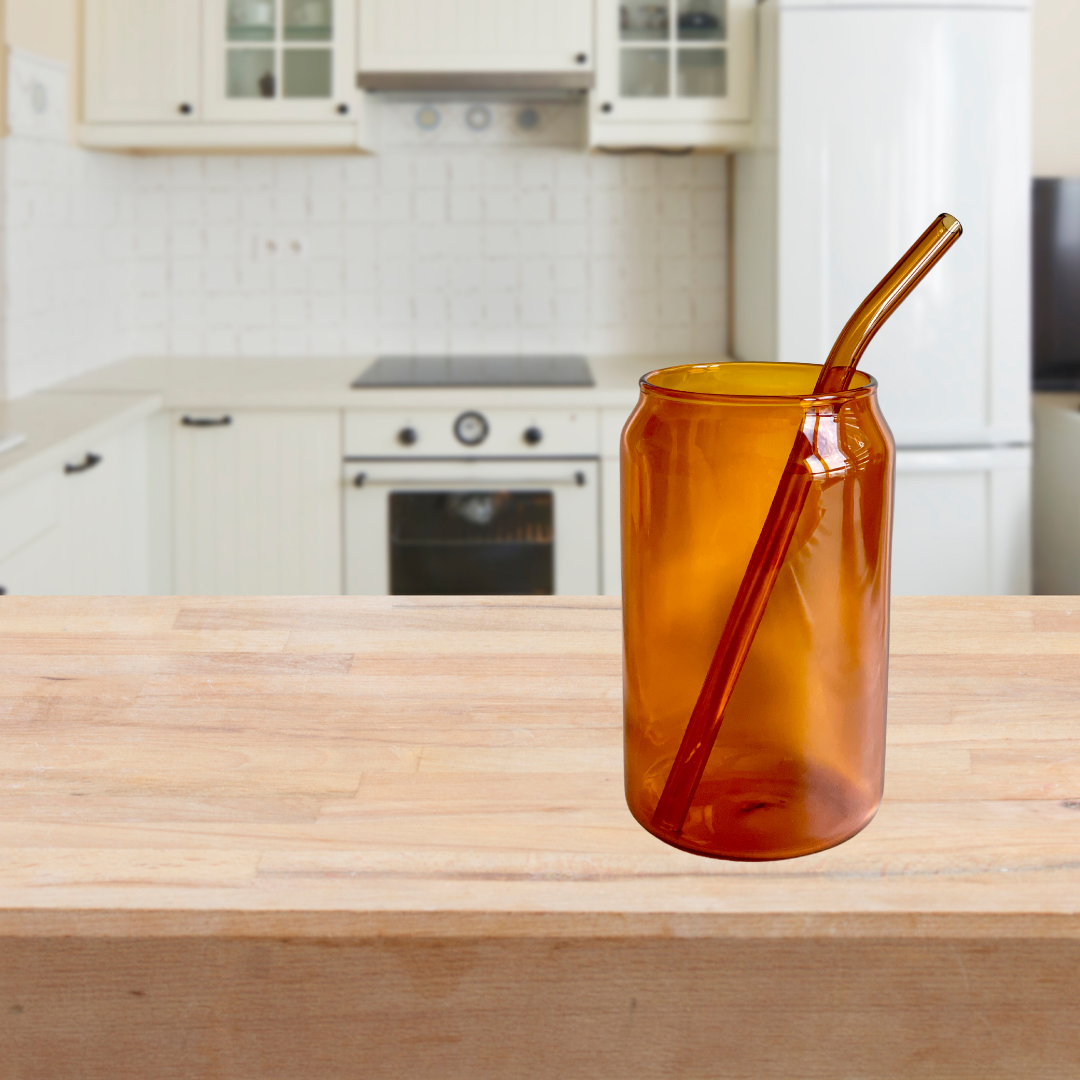 Single layer retro glass cup with straw