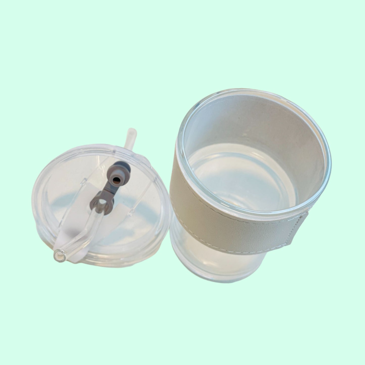 Glass Mug with PU Leather Holder (White)