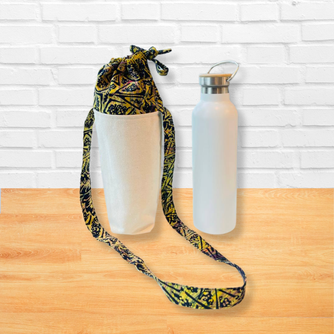 Batik Canvas Drawstring Bag for Bottle