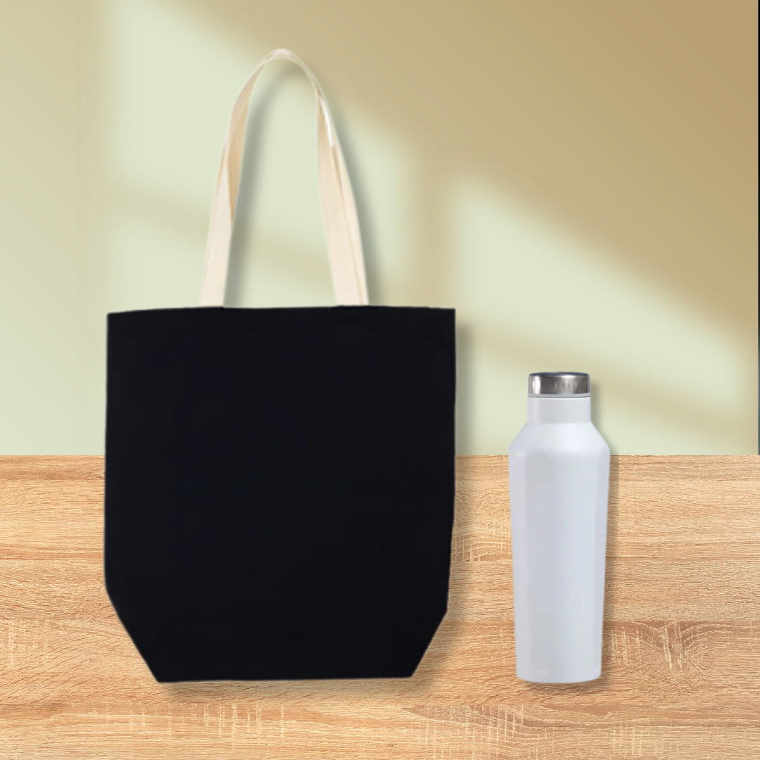 Black Canvas Bag with Colour Handle