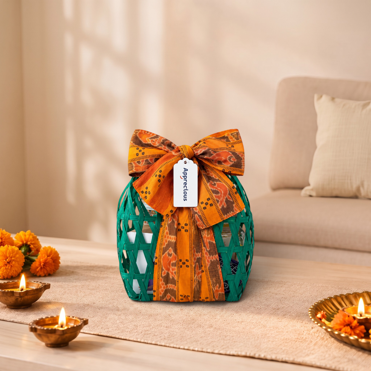 The Festive Bloom & Light Rattan Gift Set
