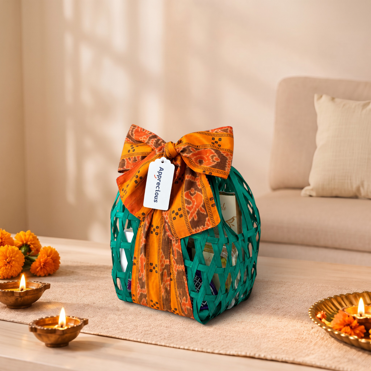 The Festive Bloom & Light Rattan Gift Set