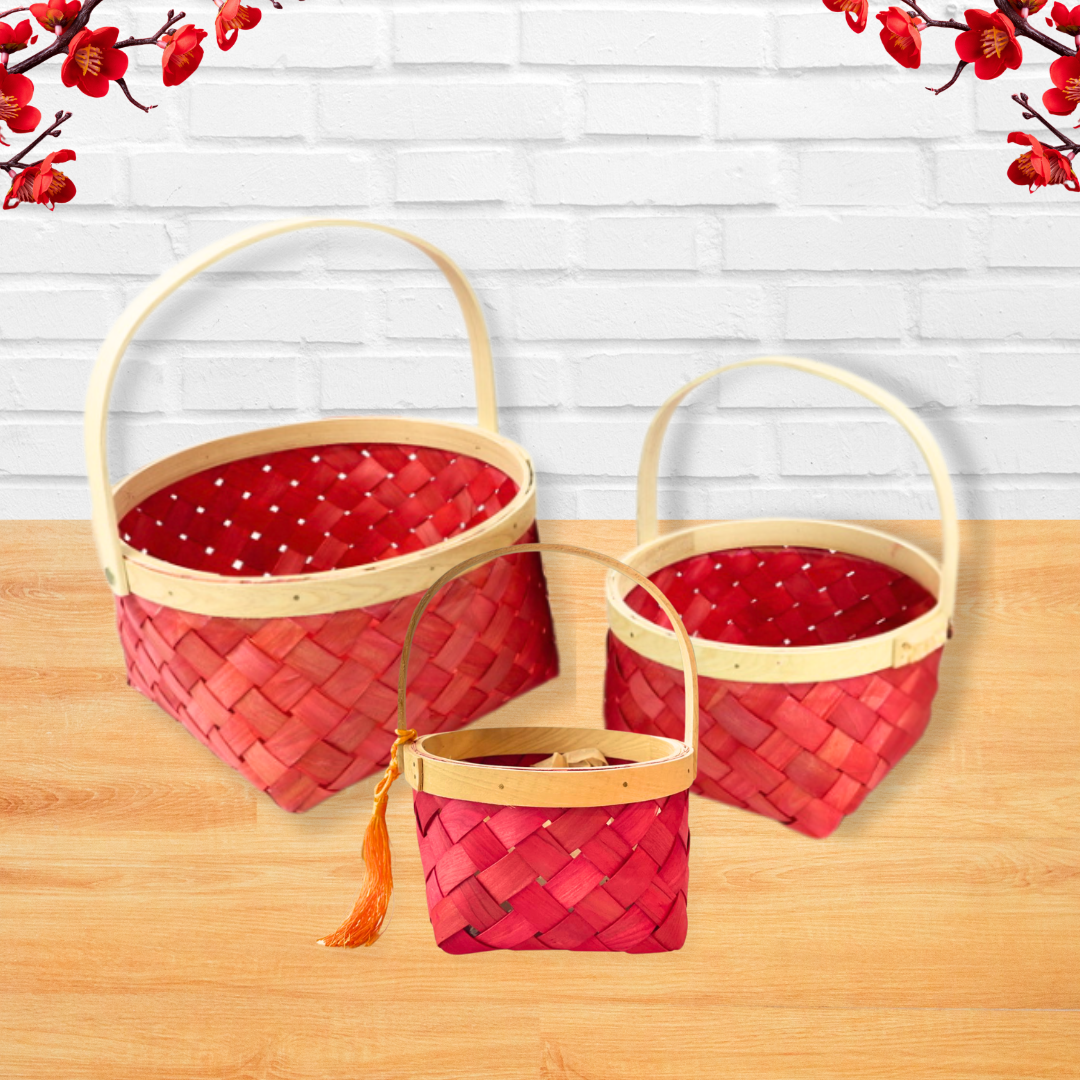 Red Eco Wood Chip Round Basket