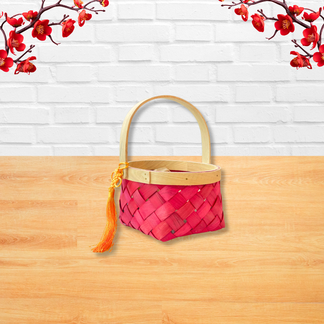 Red Eco Wood Chip Round Basket