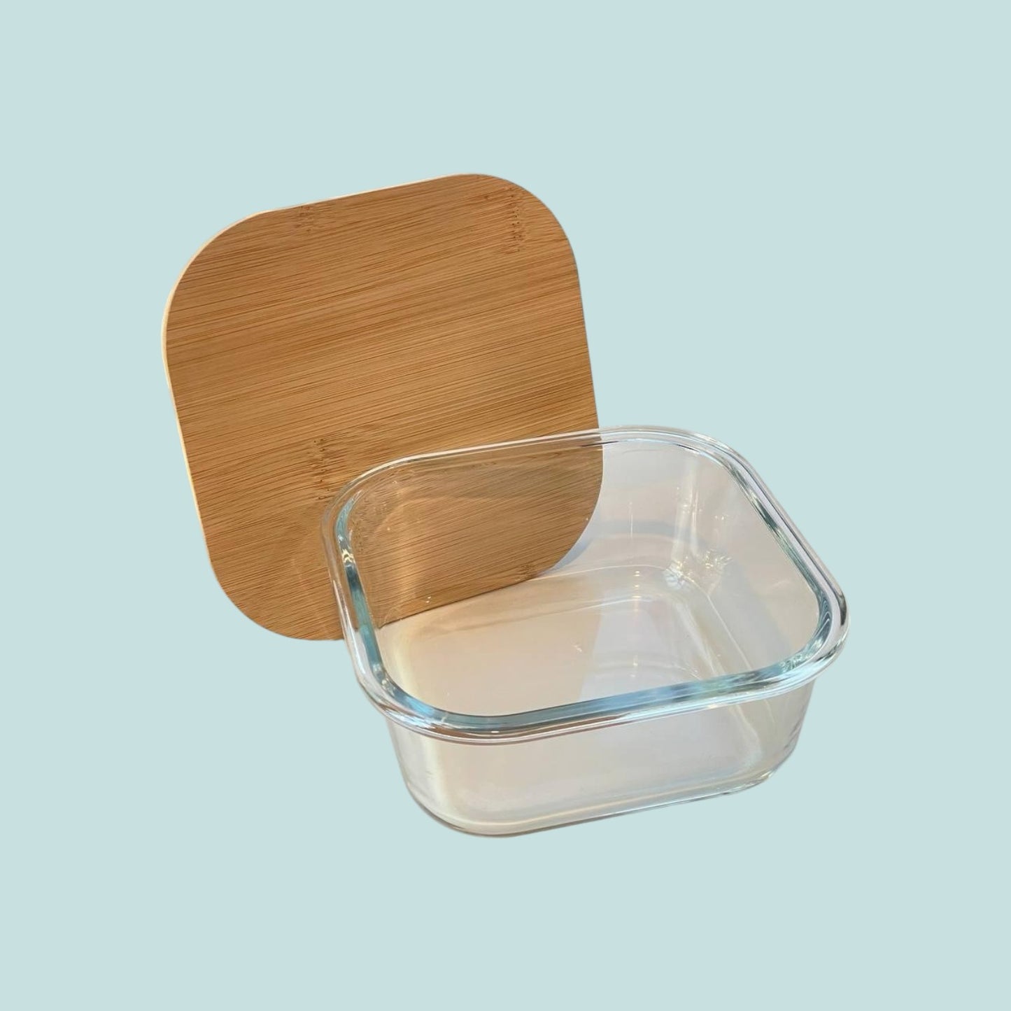 High heat resistant glass lunch box with wooden lid