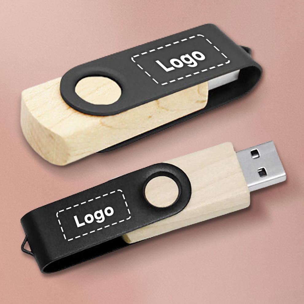 Metal Swivel Wooden USB Flash Drive