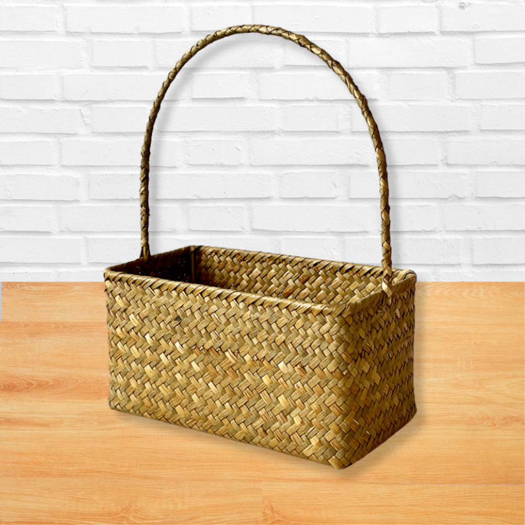 Traditional Bamboo Hamper Basket with Handle