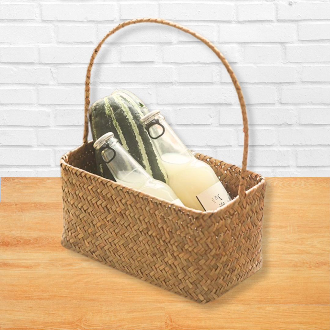 Traditional Bamboo Hamper Basket with Handle