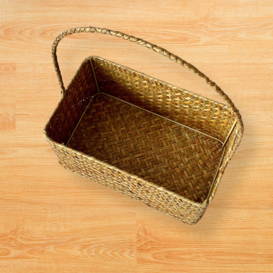 Traditional Bamboo Hamper Basket with Handle