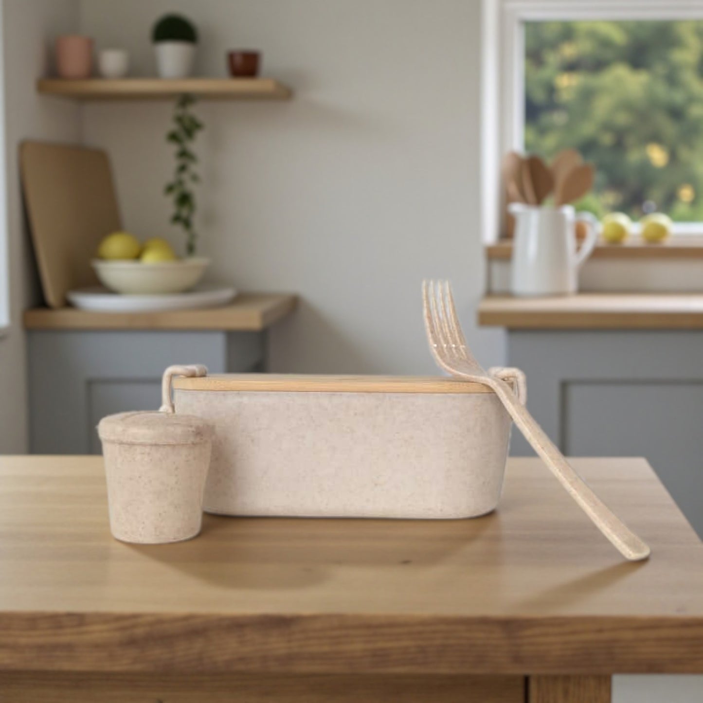 Wheat Straw Lunch Box with Wooden Lid