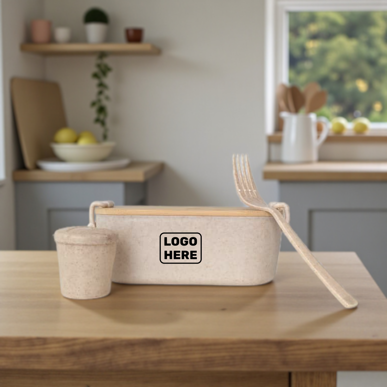 Wheat Straw Lunch Box with Wooden Lid