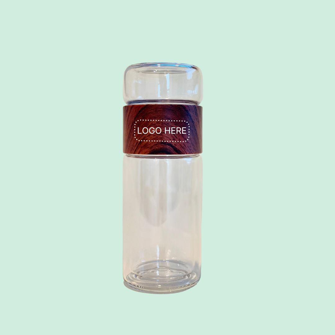 Glass bottle with tea filter (wood design)
