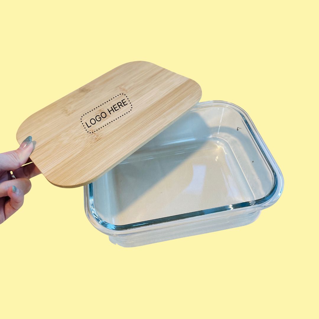 High heat resistant glass lunch box with wooden lid