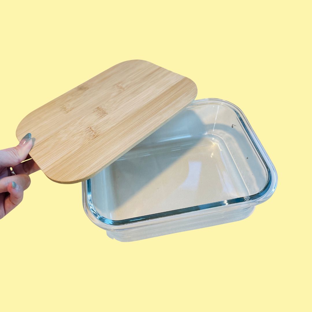 High heat resistant glass lunch box with wooden lid