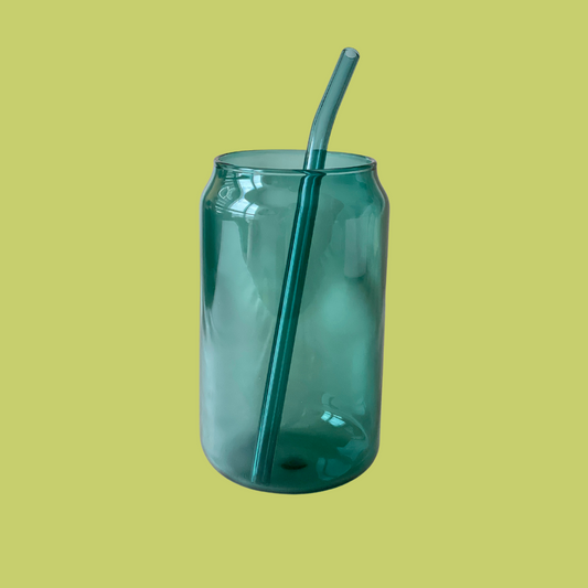 Single layer retro glass cup with straw
