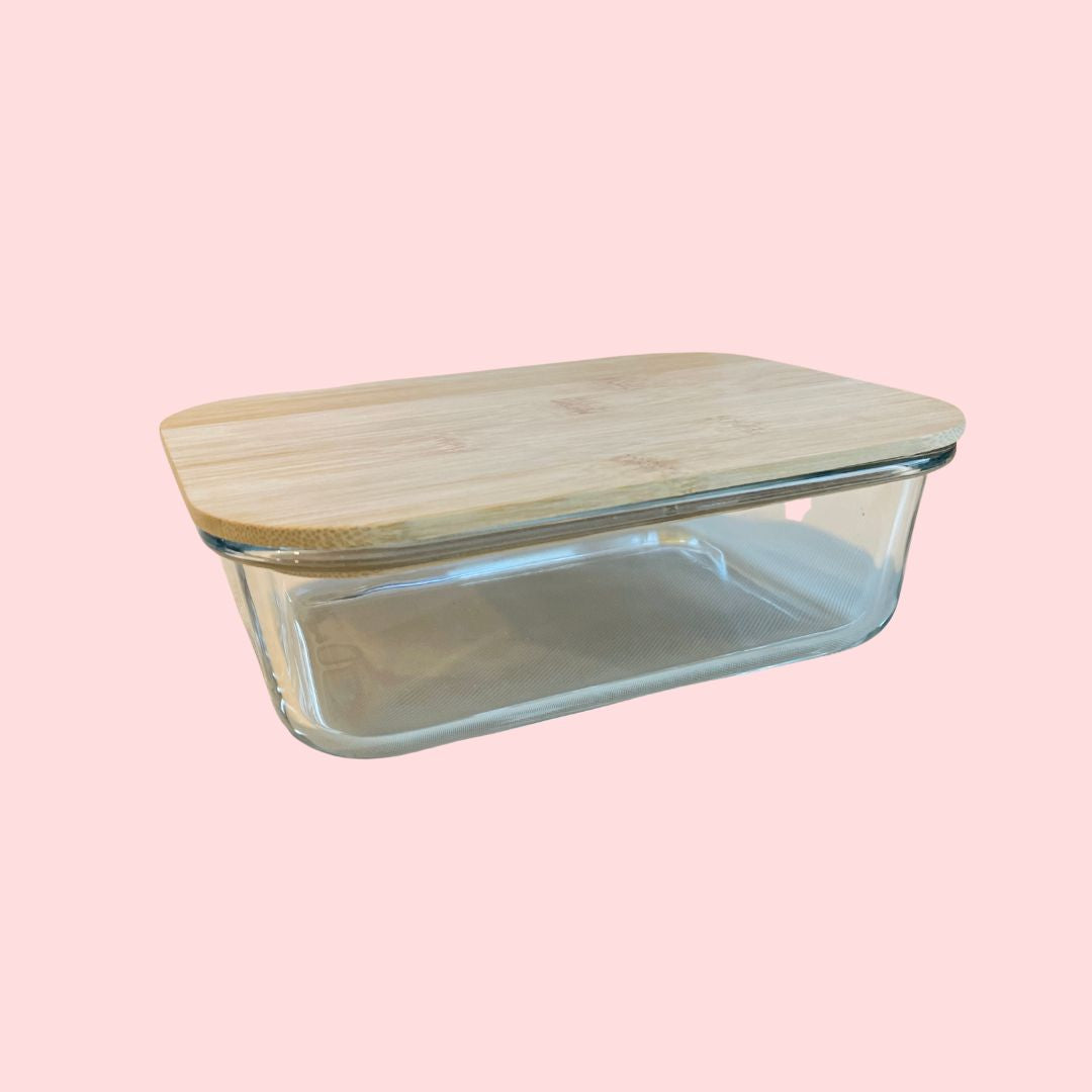 High heat resistant glass lunch box with wooden lid