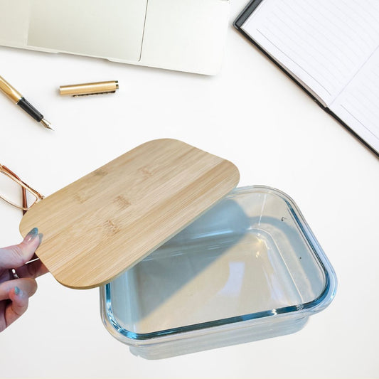 High heat resistant glass lunch box with wooden lid