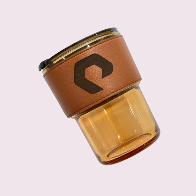 Glass Mug with PU Leather Holder (Brown)