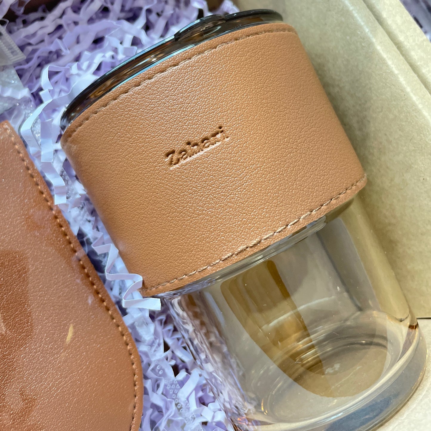Glass Mug with PU Leather Holder (Brown)