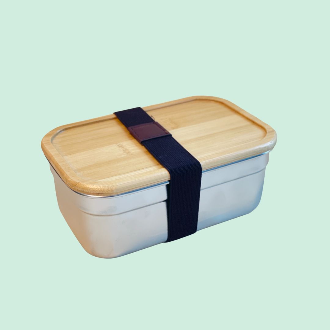 Stainless steel lunch box with bamboo lid