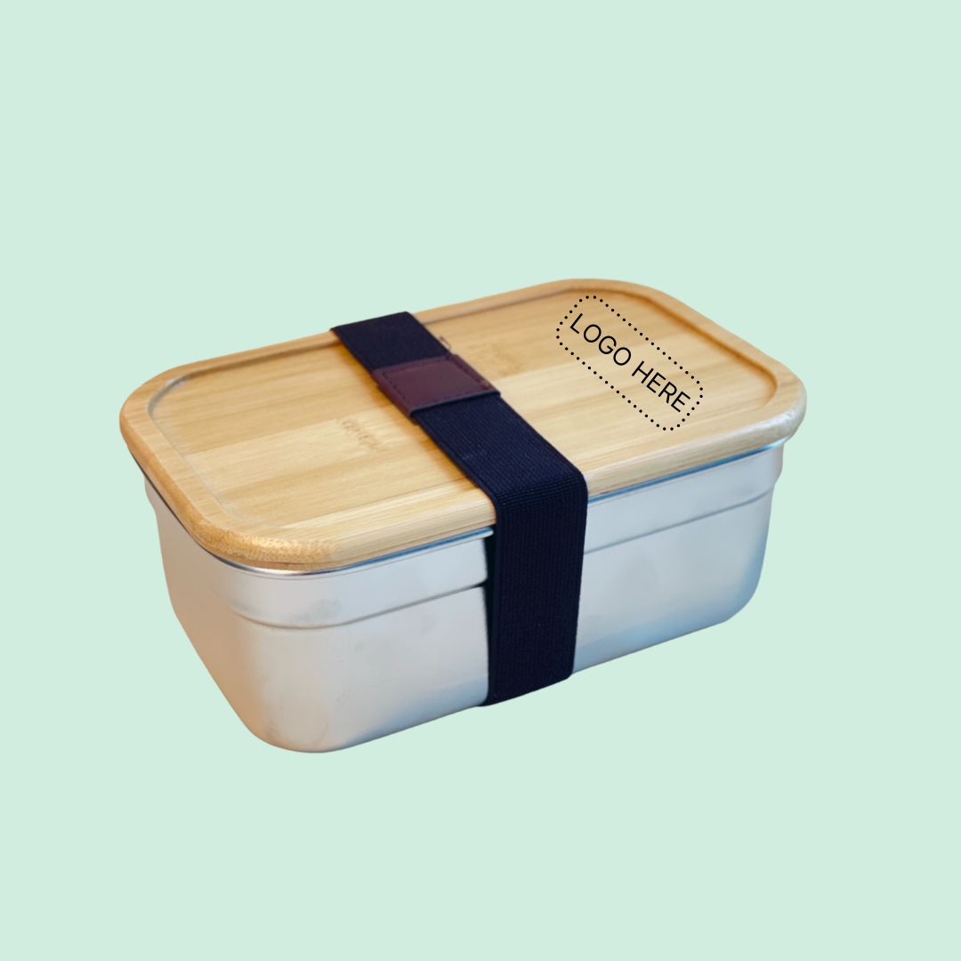 Stainless steel lunch box with bamboo lid