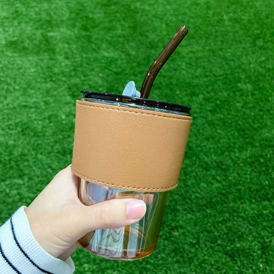 Glass Mug with PU Leather Holder (Brown)